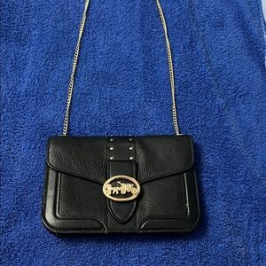 Coach Black Leather Crossbody Bag with Gold Chain